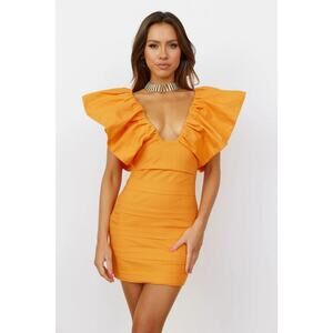 Seven Wonders The Label Gigi Ruffle Sleeve Bodycon Mini Dress Orange Women's S